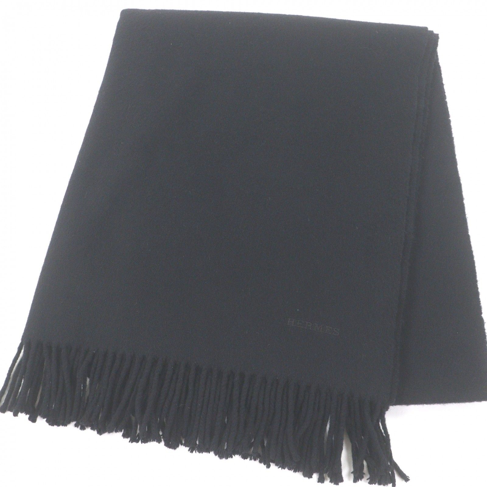 美品□HERMES エルメス カシミヤ100% ロゴエンブロイダリー 刺繍