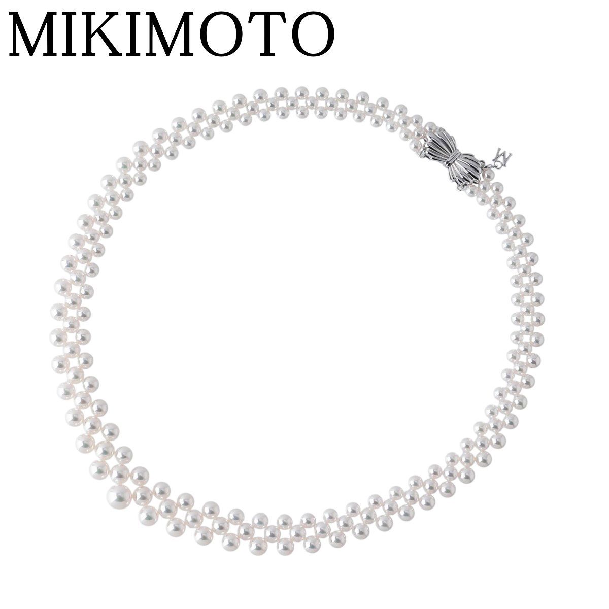 ミキモト パール ネックレス 3連 レース編み アコヤパール3.7mm～7.3mm 