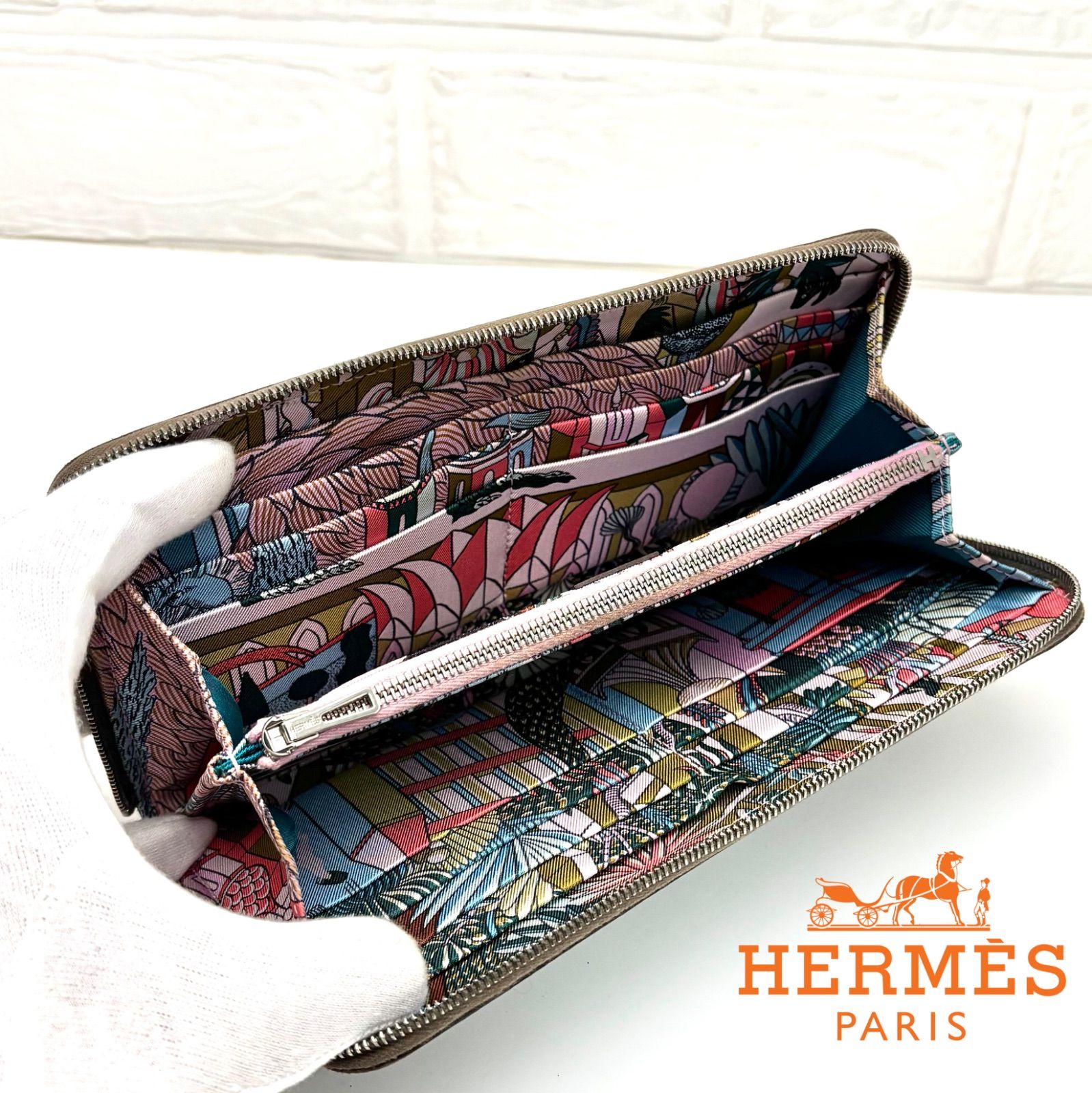 エルメス アザップロング シルクイン ラウンドファスナー長財布 D刻印