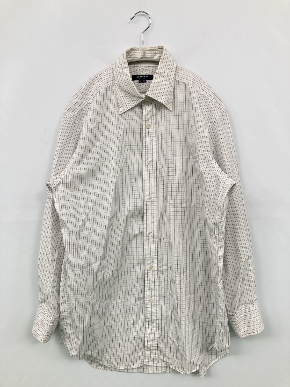 BURBERRY LONDON バーバリーロンドン ビジネスシャツ 39-82 ホワイト チェック柄 長袖 ボタンダウン