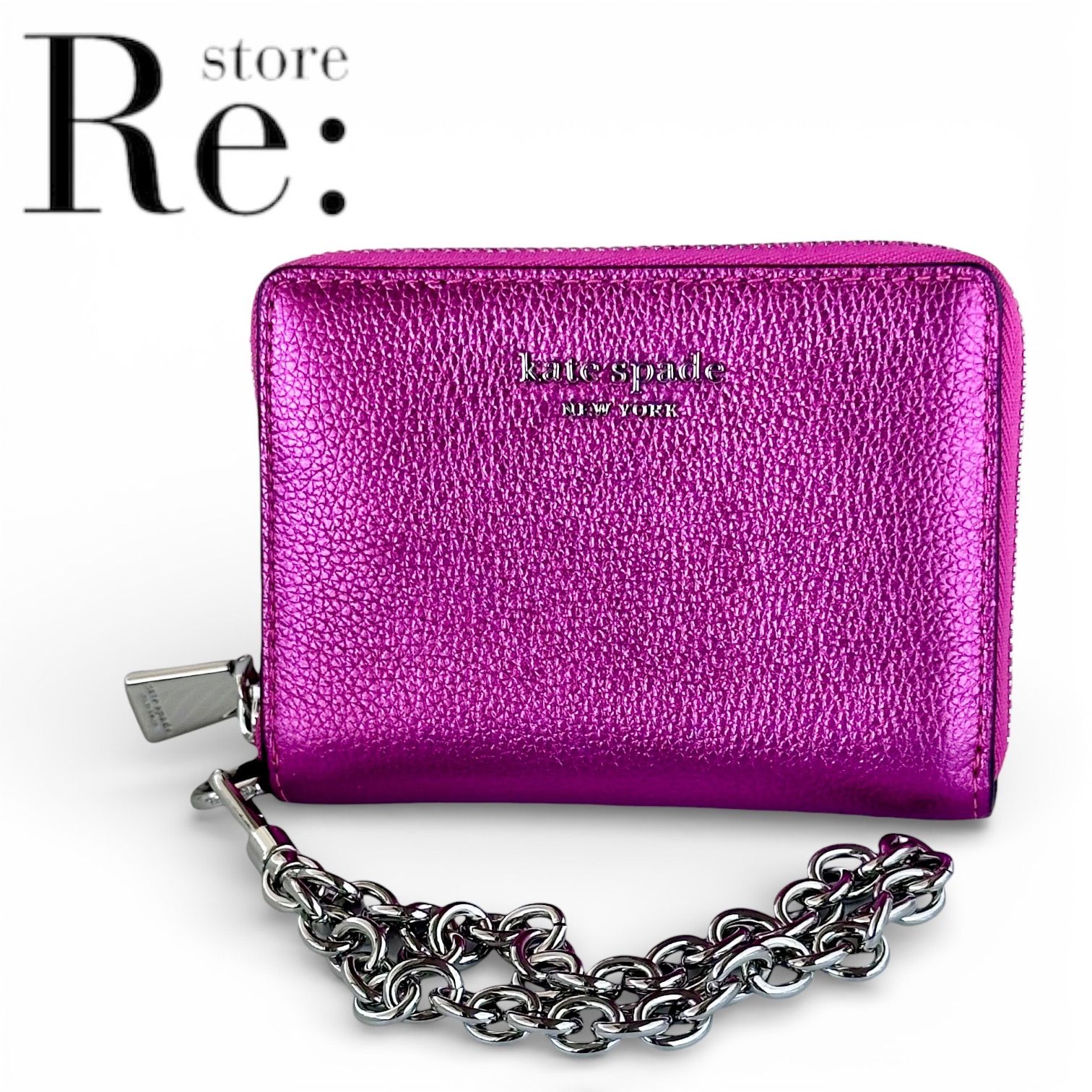 未使用品】Kate spade コンパクトウォレット チェーン付き シルバー 