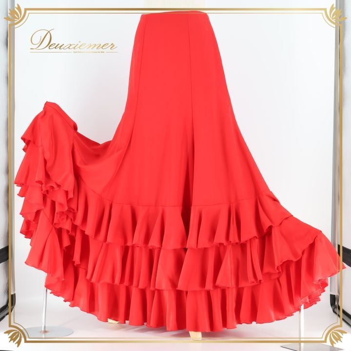 フラメンコ 衣装 ファルダ スカート 赤 ボランテ フリル 無地 レッスン