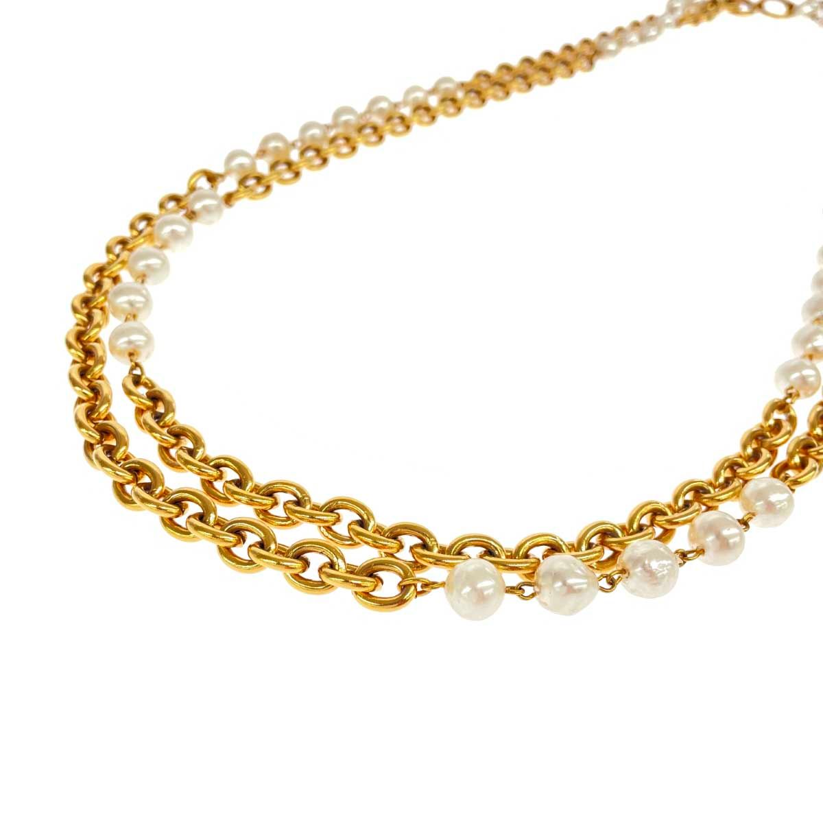 CHANEL シャネル チェーンネックレス フェイクパール/2連ロング