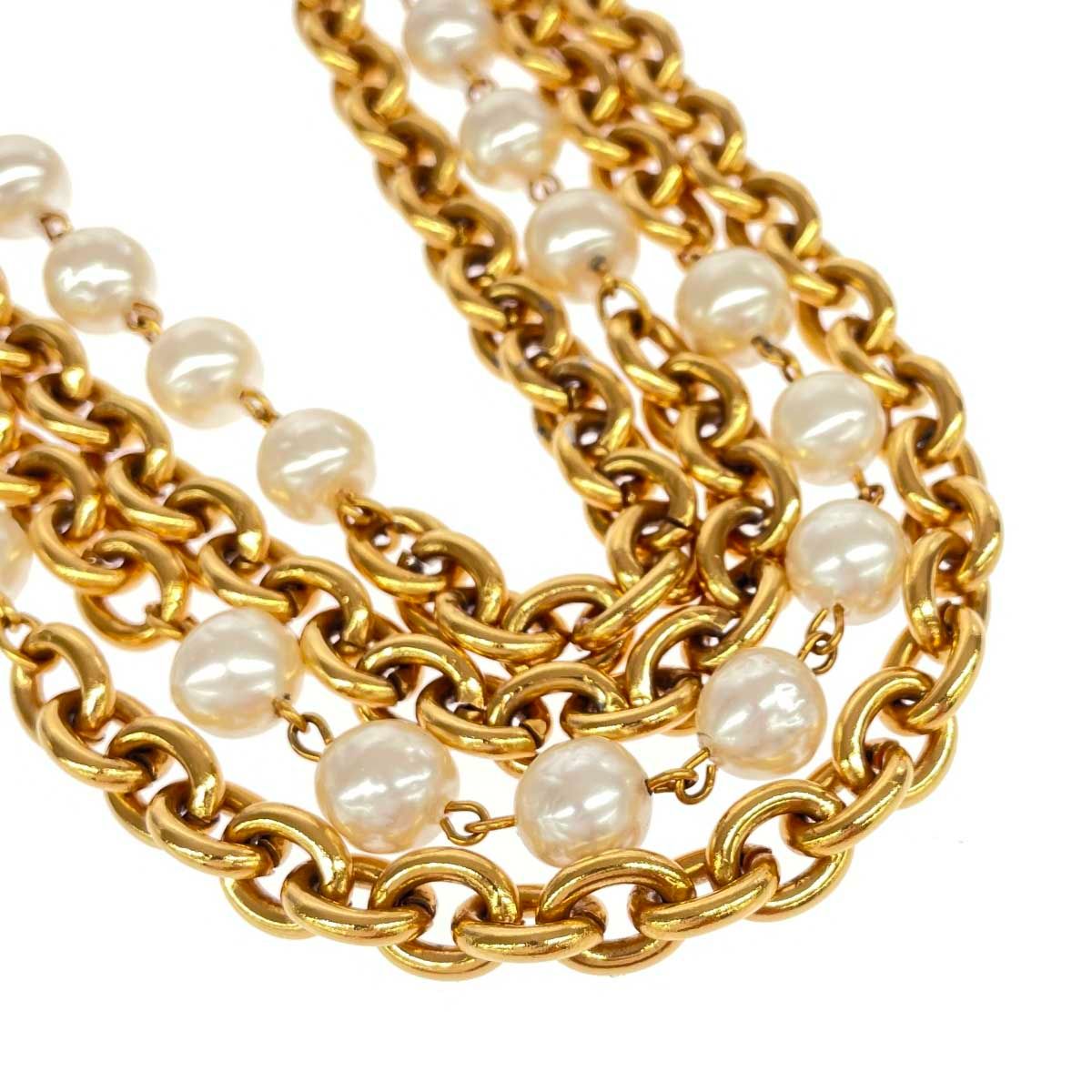 CHANEL シャネル チェーンネックレス  フェイクパール/2連ロング ヴィンテージ   ゴールドカラー レディース / 241008001690 CHANEL シャネル チェーンネックレス フェイクパール/2連ロング