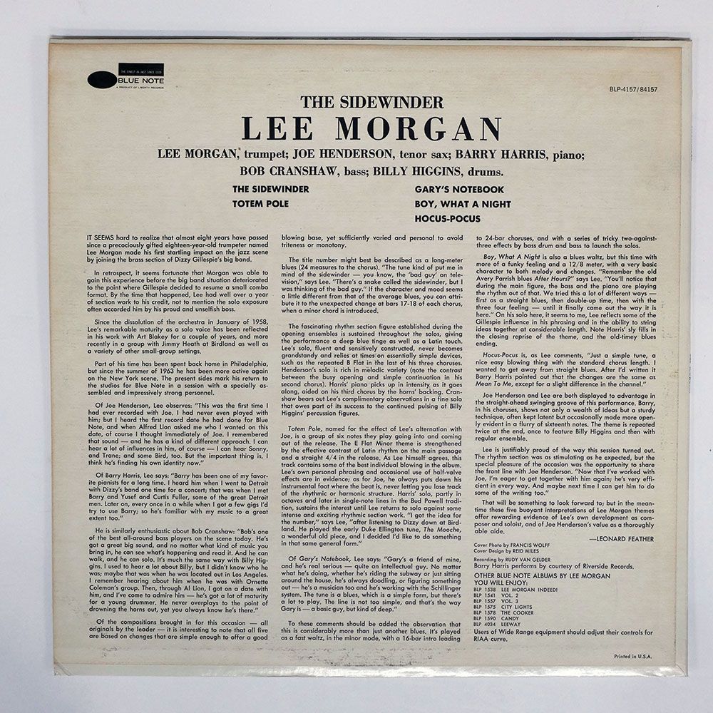 US盤 LEE MORGAN/SIDEWINDER/BLUE NOTE BLP4157 LP - メルカリ