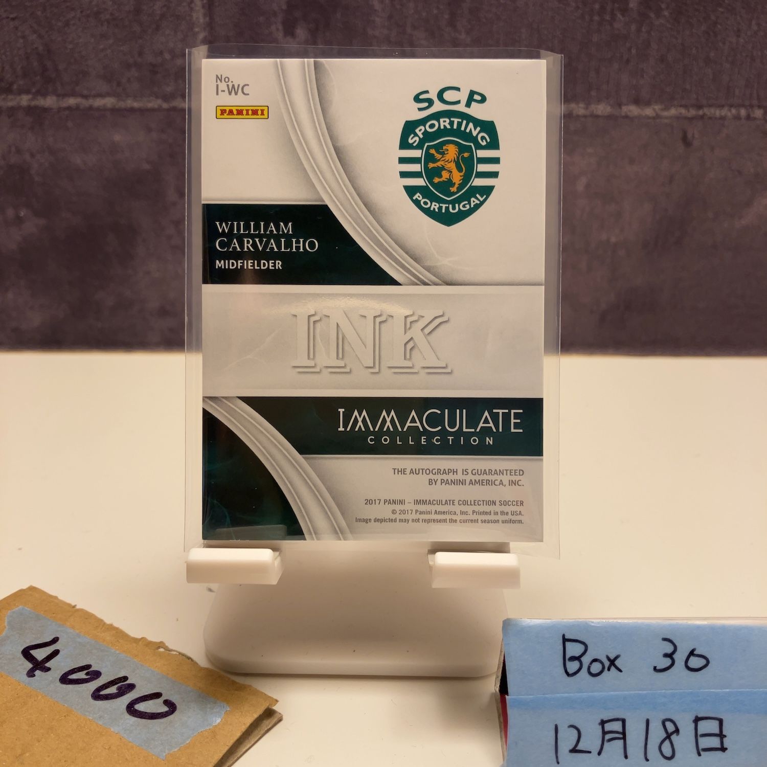 2017 Panini William Carvalho 15/65 直筆サインカード Sporting CP