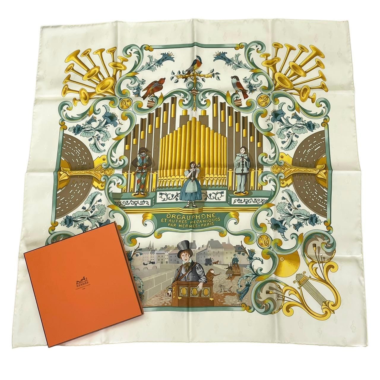 新品同様 HERMES エルメス スカーフ シルク カレ90 ORGAUPHONE ET