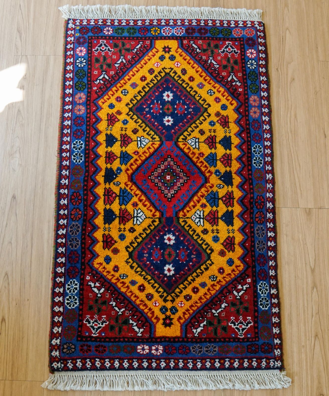 ペルシャ絨毯 ヤラメ 100×59cm 手織り トライバルラグ ウール 玄関