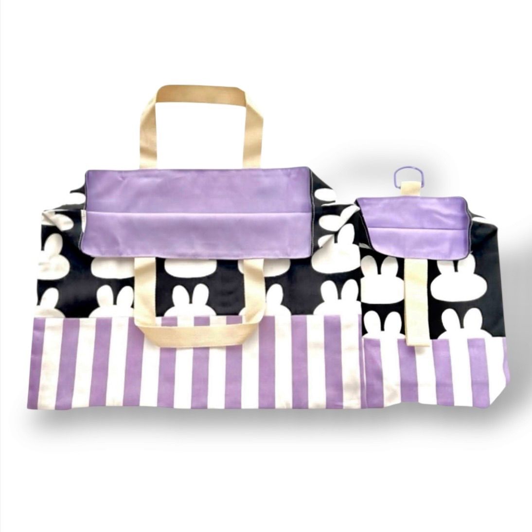 入園入学2点セット うさぎ柄 黒 レッスンバッグ 上履き入れ - メルカリ