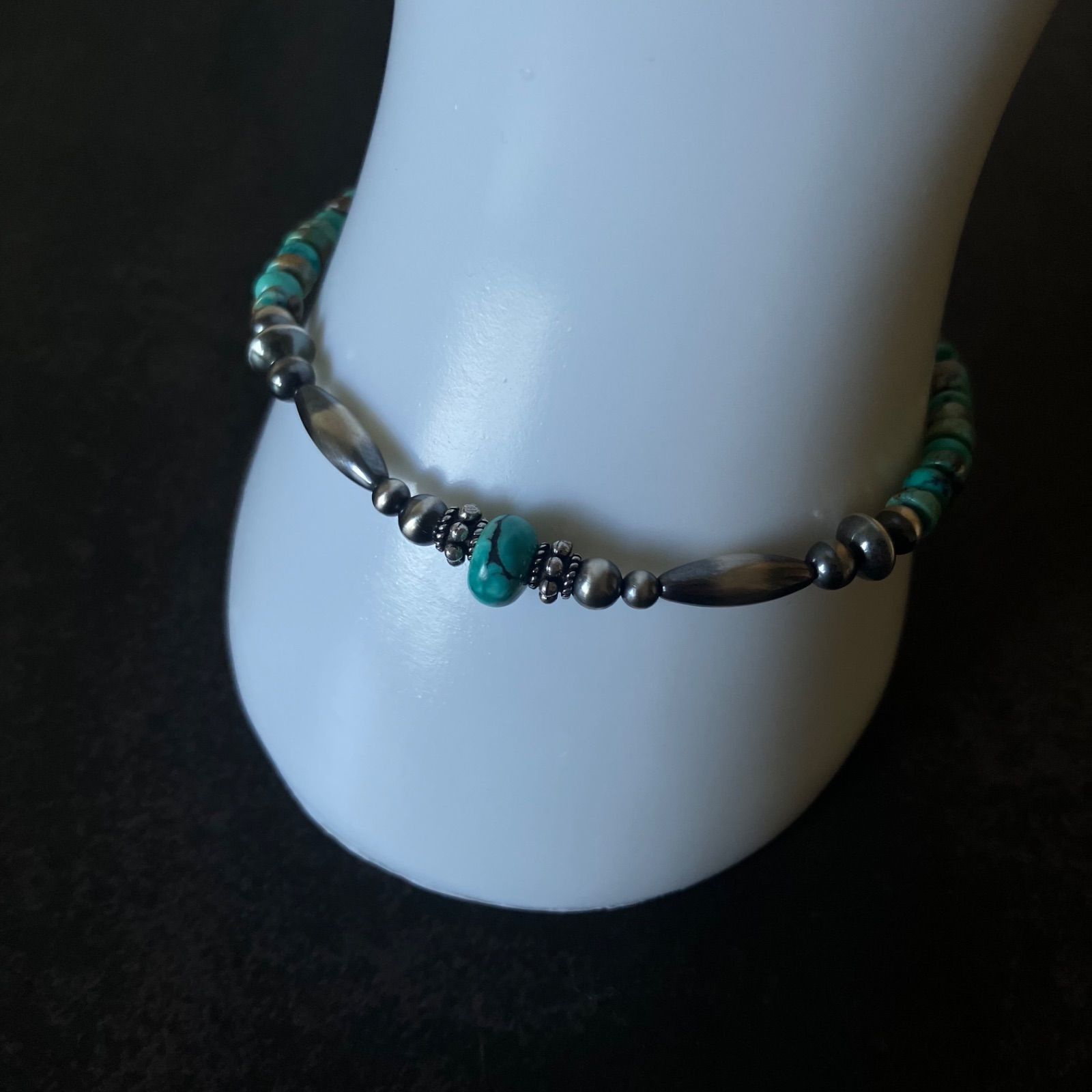 silver925ナバホパール×天然ターコイズのブレスレット19cm メンズ