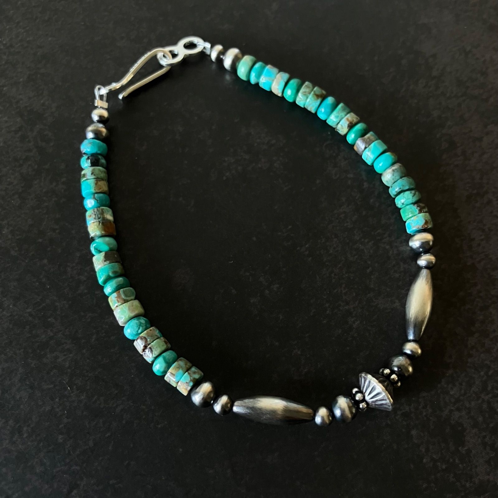 silver925ナバホパール×天然ターコイズのブレスレット18.5cm r