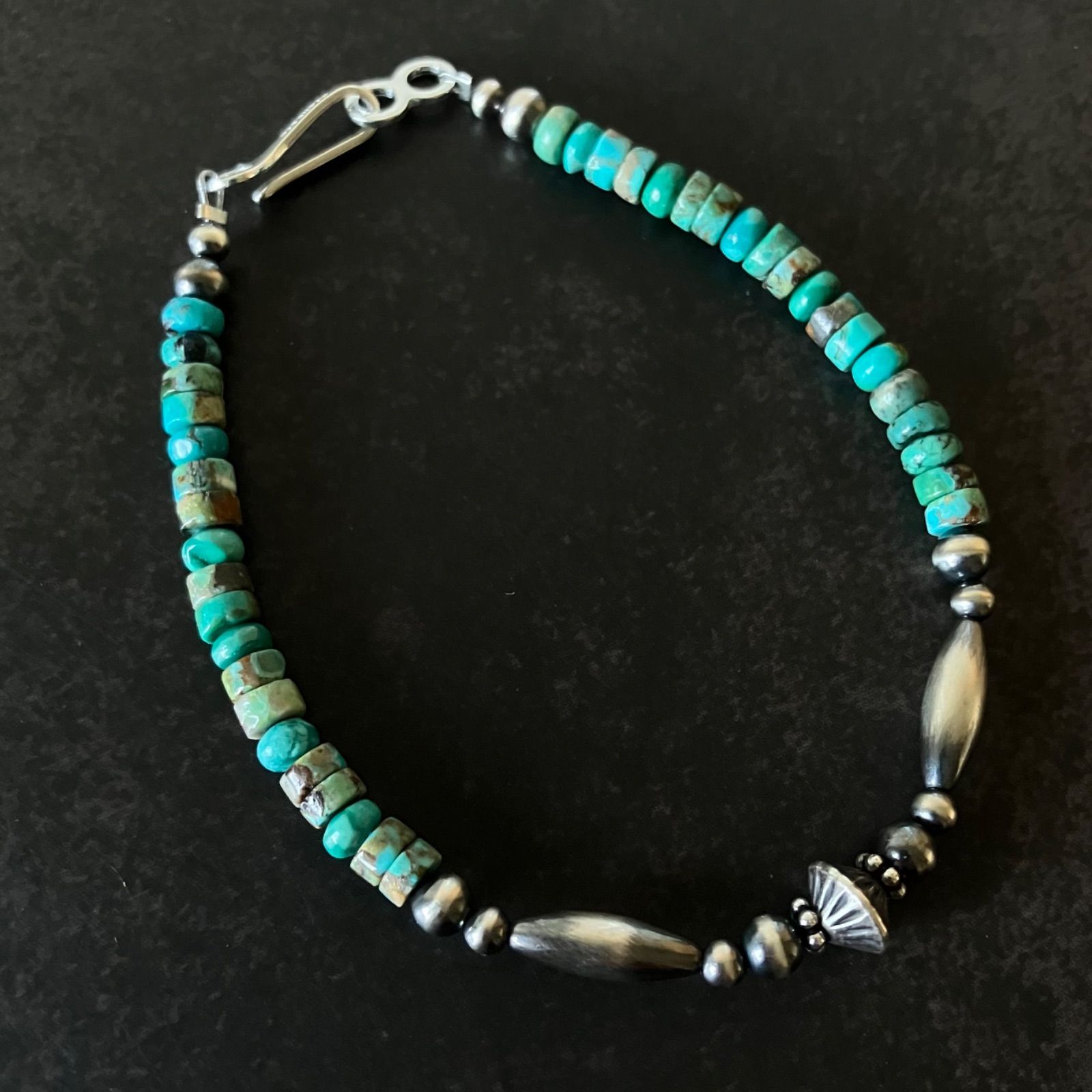 silver925ナバホパール×天然ターコイズのブレスレット18.5cm r