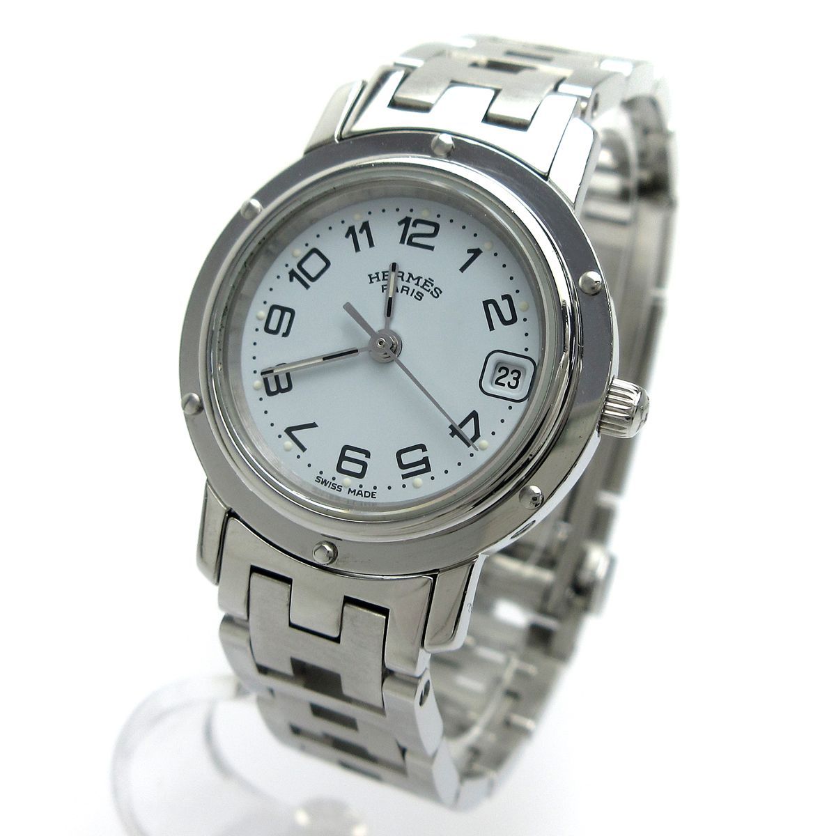 HERMES エルメス クリッパー レディース Dバックル 白文字盤 CL4.210