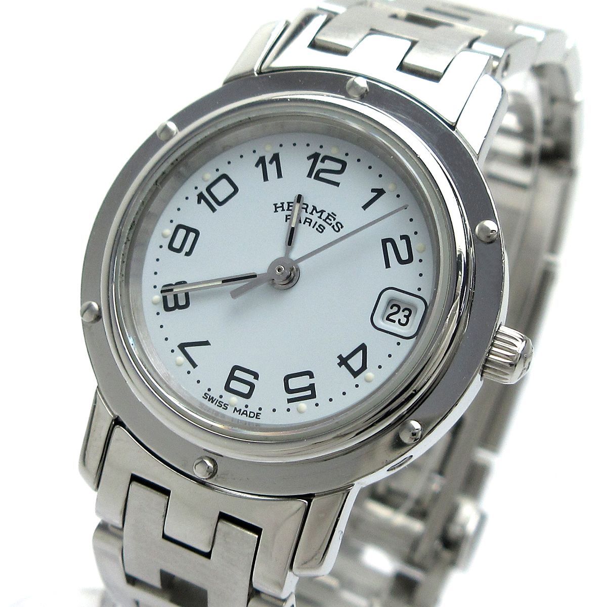 HERMES エルメス クリッパー レディース Dバックル 白文字盤 CL4.210