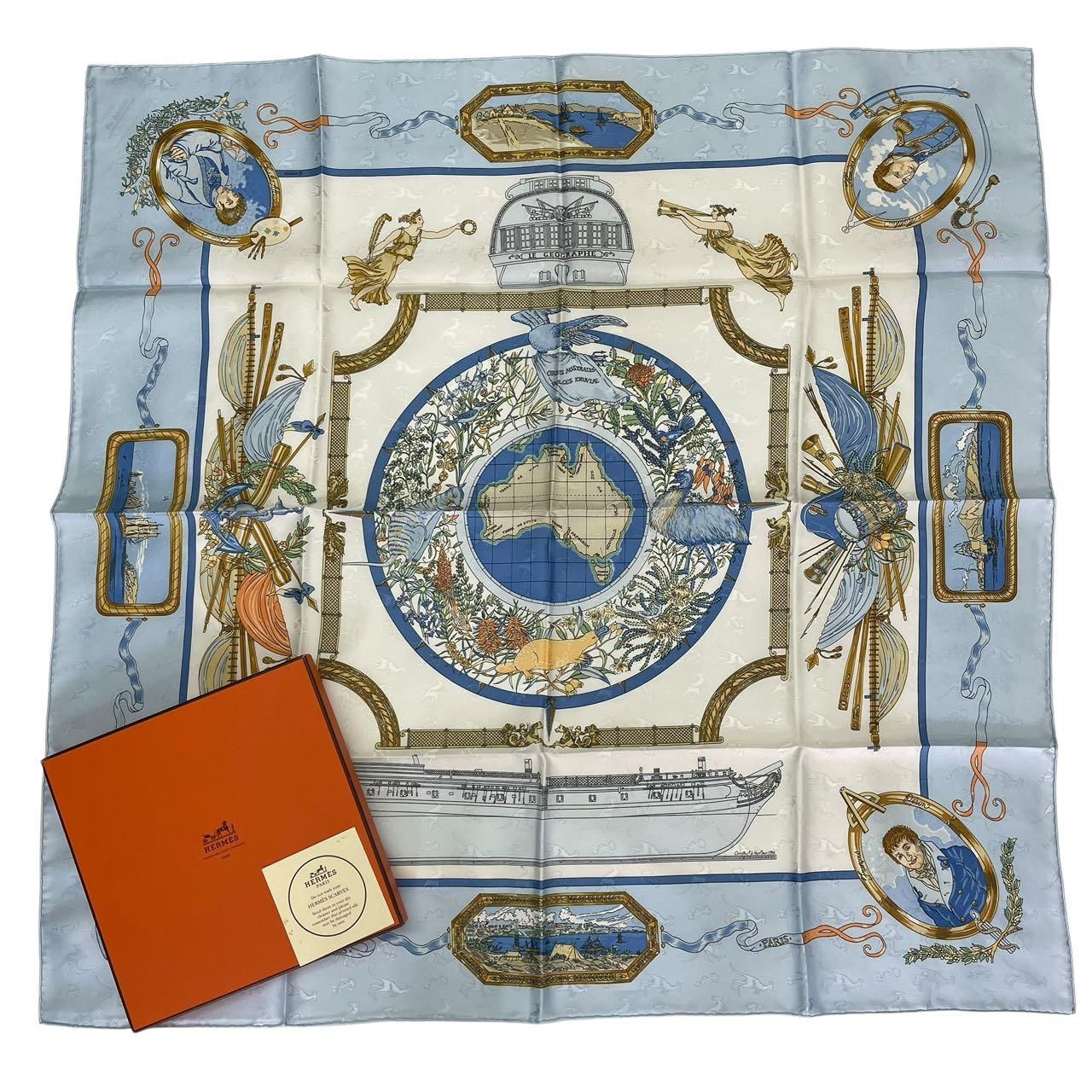 新品同様 HERMES エルメス スカーフ シルク カレ90 LE GEOGRAPHE 地理