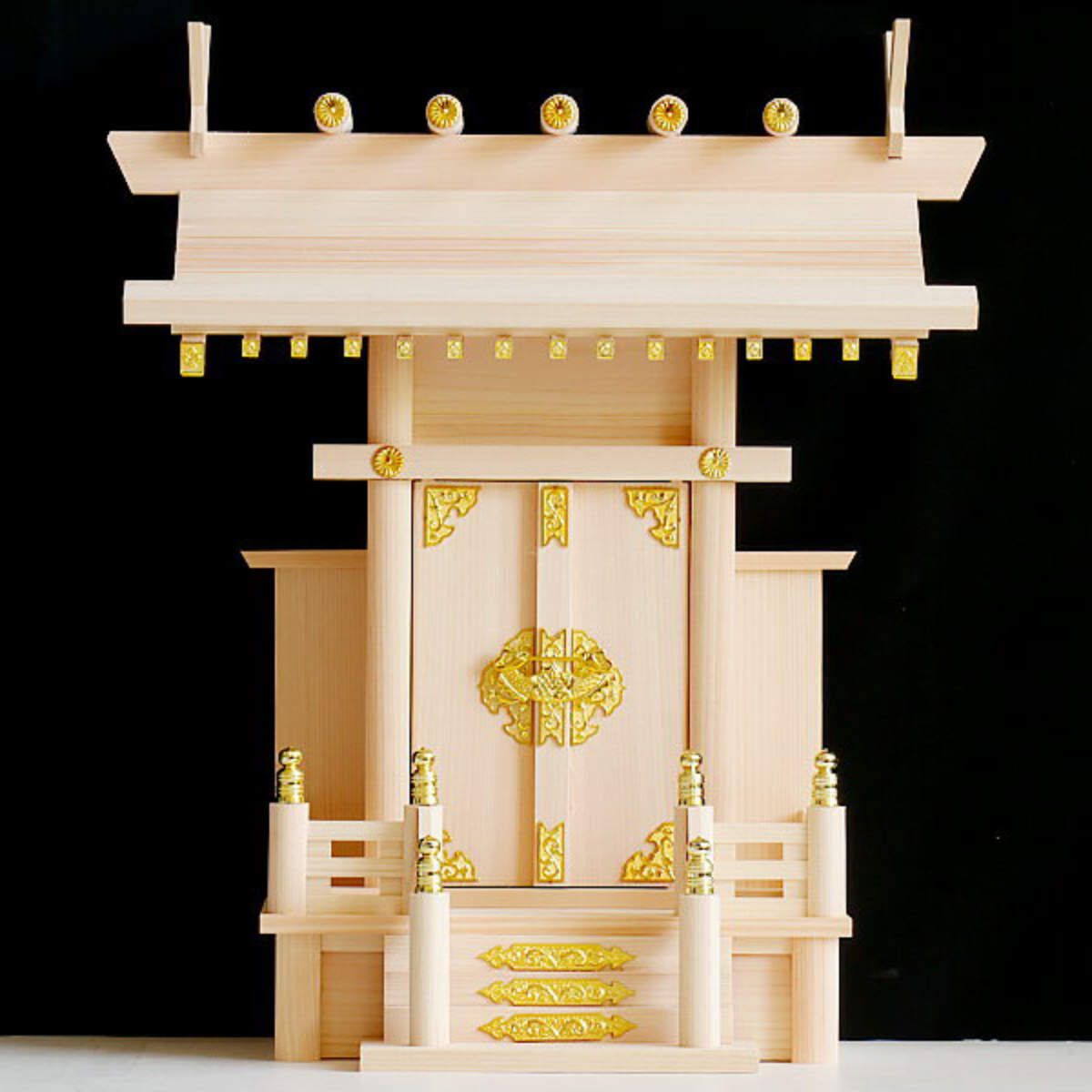 神棚 大神明 （ 神殿 宮形 桧 檜 神具 神明造り 一社宮 袖付き 白木造り お札入れ お供え お札 御神札 新築 お正月 神札 御札立て 簡易神棚 ひのき 天然木 置き型 祀る 簡易 簡単 小型 ミニ コンパクト ）)