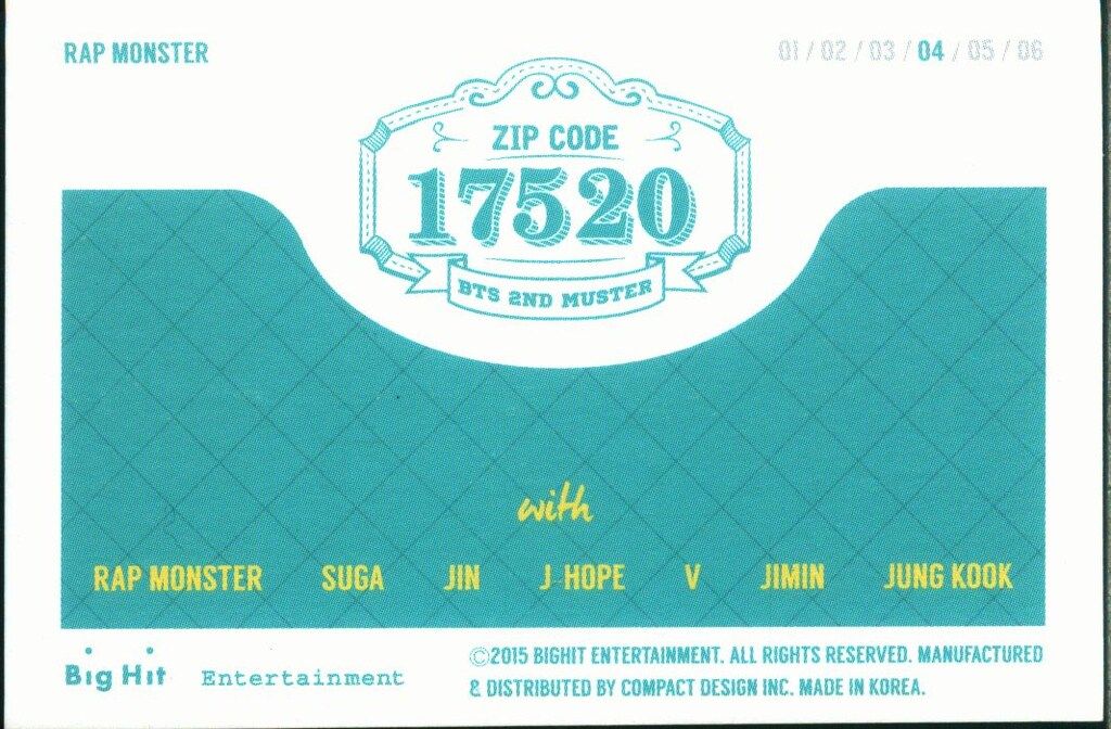 BTS RANDOM PHOTO CARD RM 2015 ZIP CODE 17520 2ND MUSTER 4/6 - メルカリ