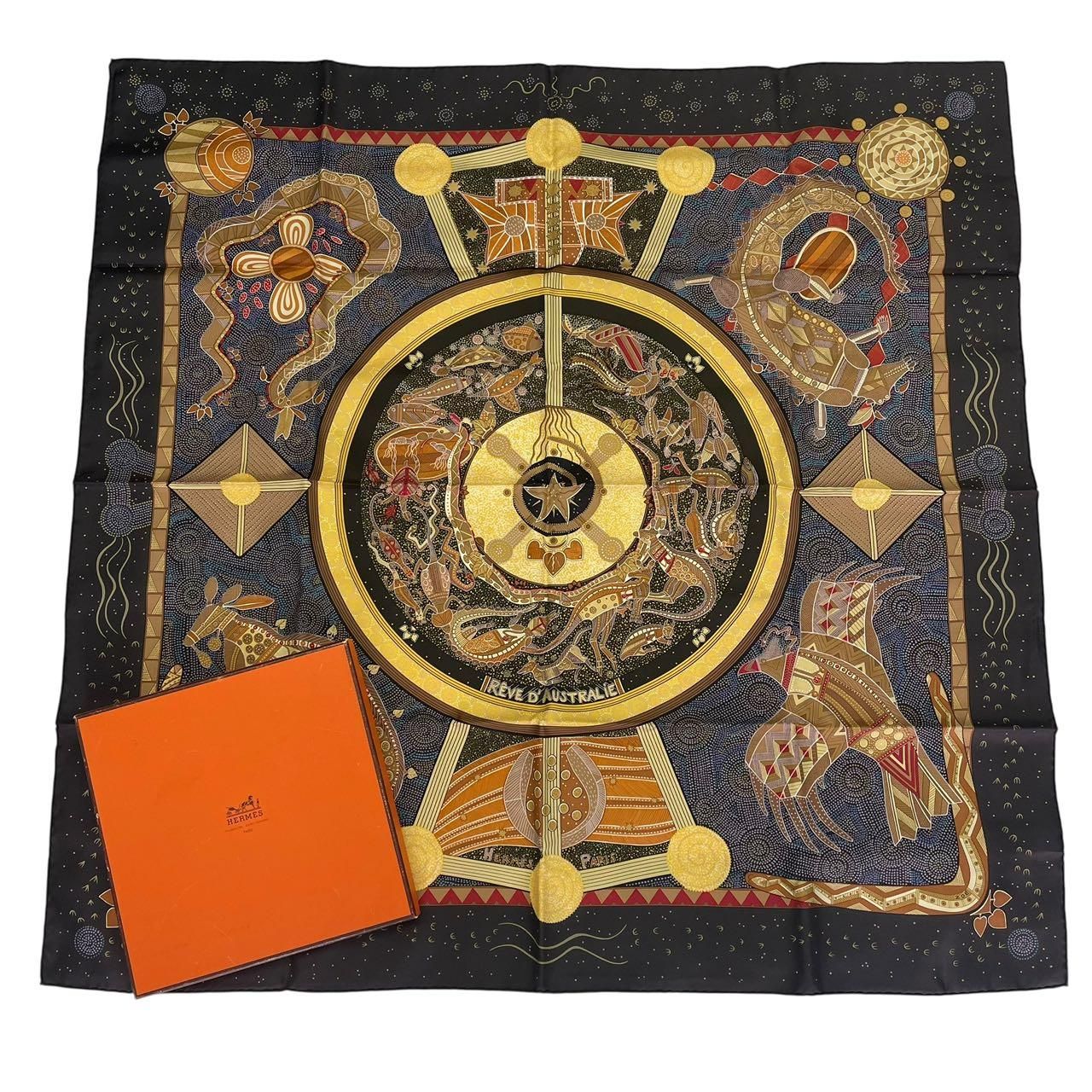 新品同様 HERMES エルメス シルク スカーフ カレ90 REVE D'AUSTRALIE