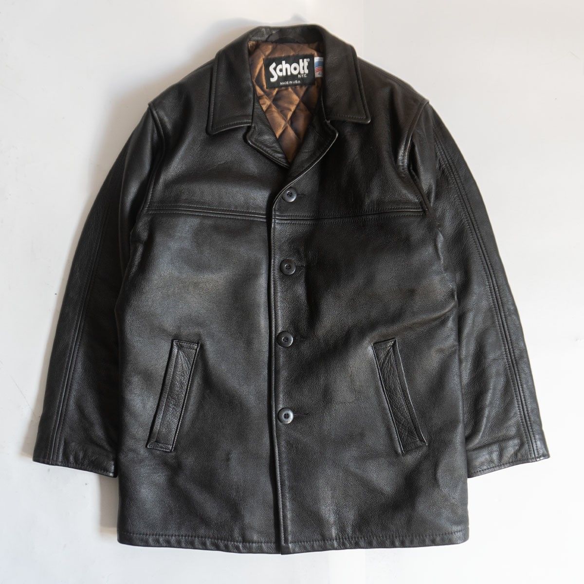 美品】SCHOTT【811 レザー カーコート】40 ブラック アメリカ製