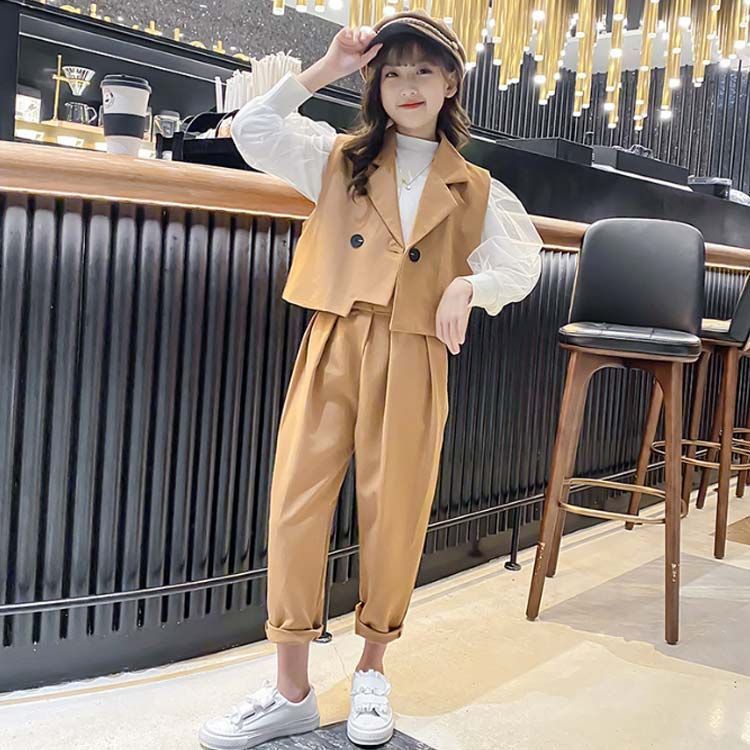再入荷 3点セット 卒業式 入学式 スーツ 女の子 パンツスーツ 小学生 ジュニア かっこいい 韓国 子供服 春 秋 セットアップ キッズ 発表会 フォーマルスーツ 大人っぽい 白シャツ #