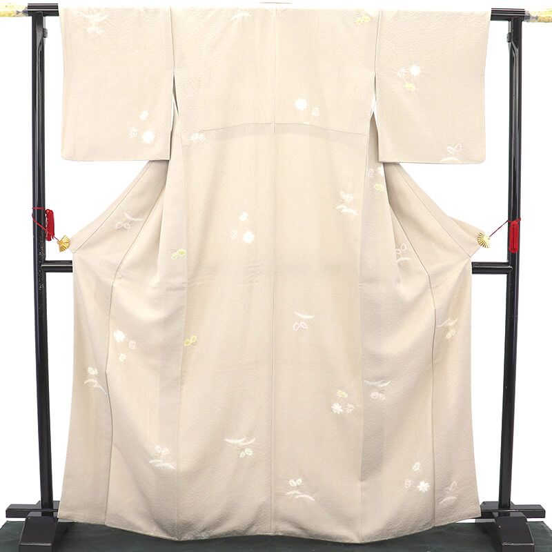 小紋 小紋着物 袷 レディース 正絹 ベージュ 部分絞り 蝶 上品 身丈