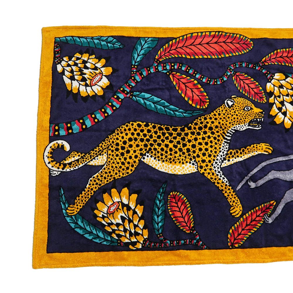 名東】エルメス ビーチタオル 大判 レオパード モンキー 豹 猿 マルチ