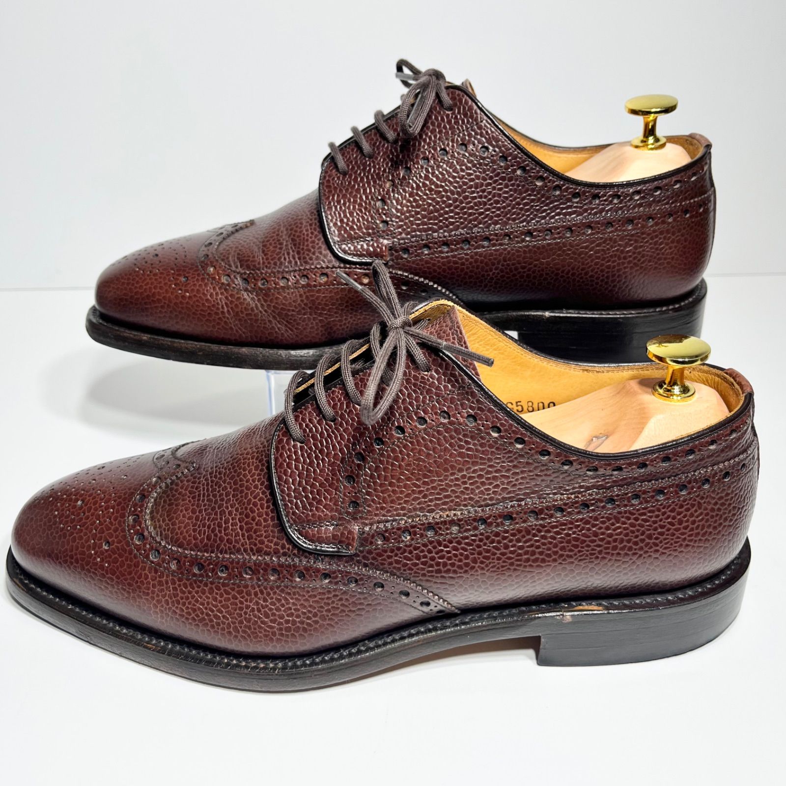 美品 スコッチグレイン ウィングチップ G5800 シボ革 茶 25.5 EEE