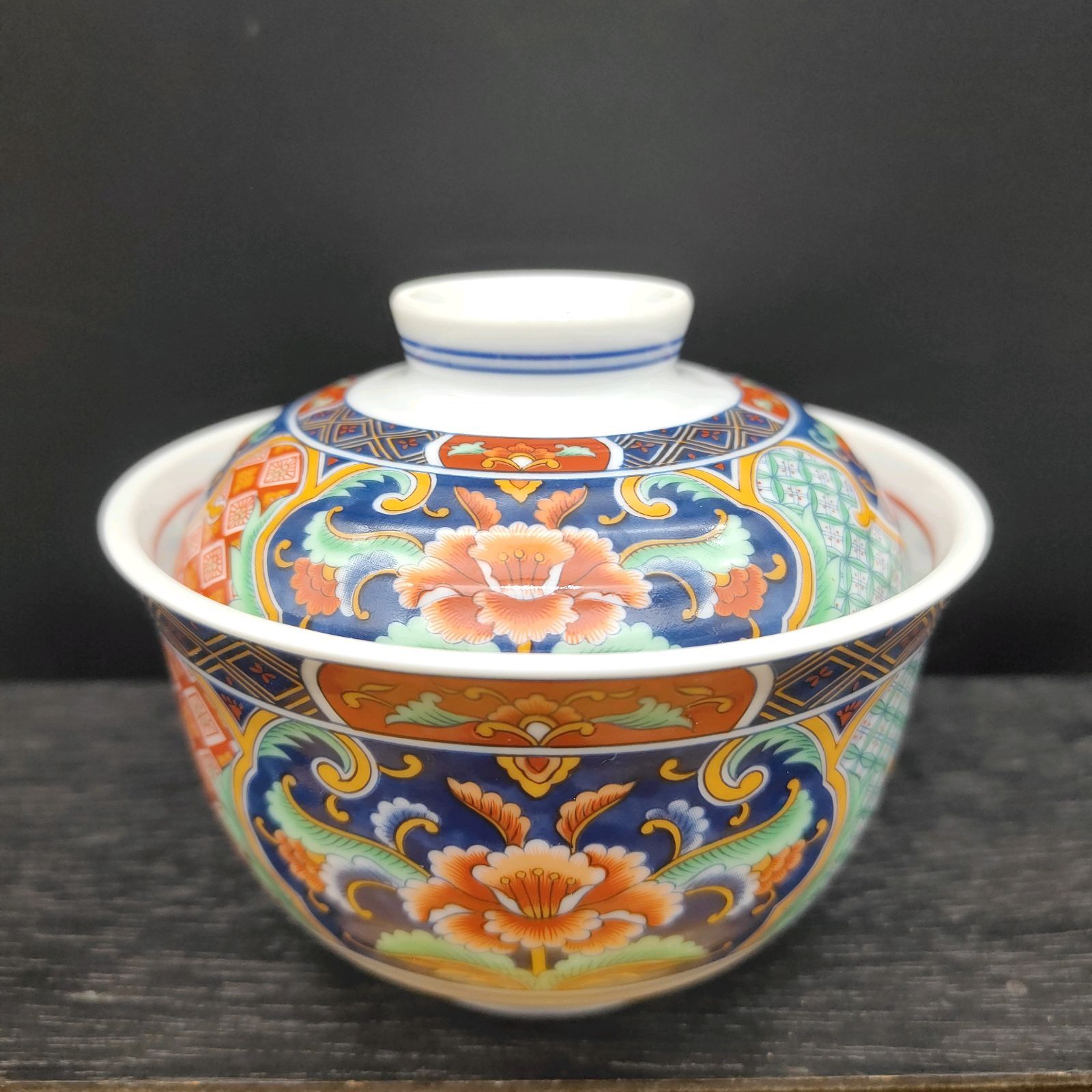 美濃焼 喜峰窯 蓋付き碗 5客セット 染錦 豪華絢爛 煮物碗 茶碗蒸し