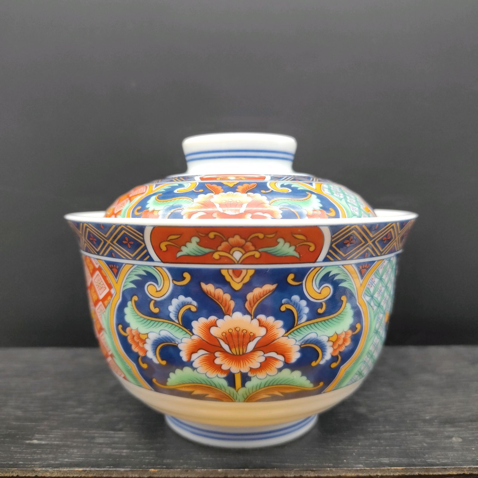 美濃焼 喜峰窯 蓋付き碗 5客セット 染錦 豪華絢爛 煮物碗 茶碗蒸し