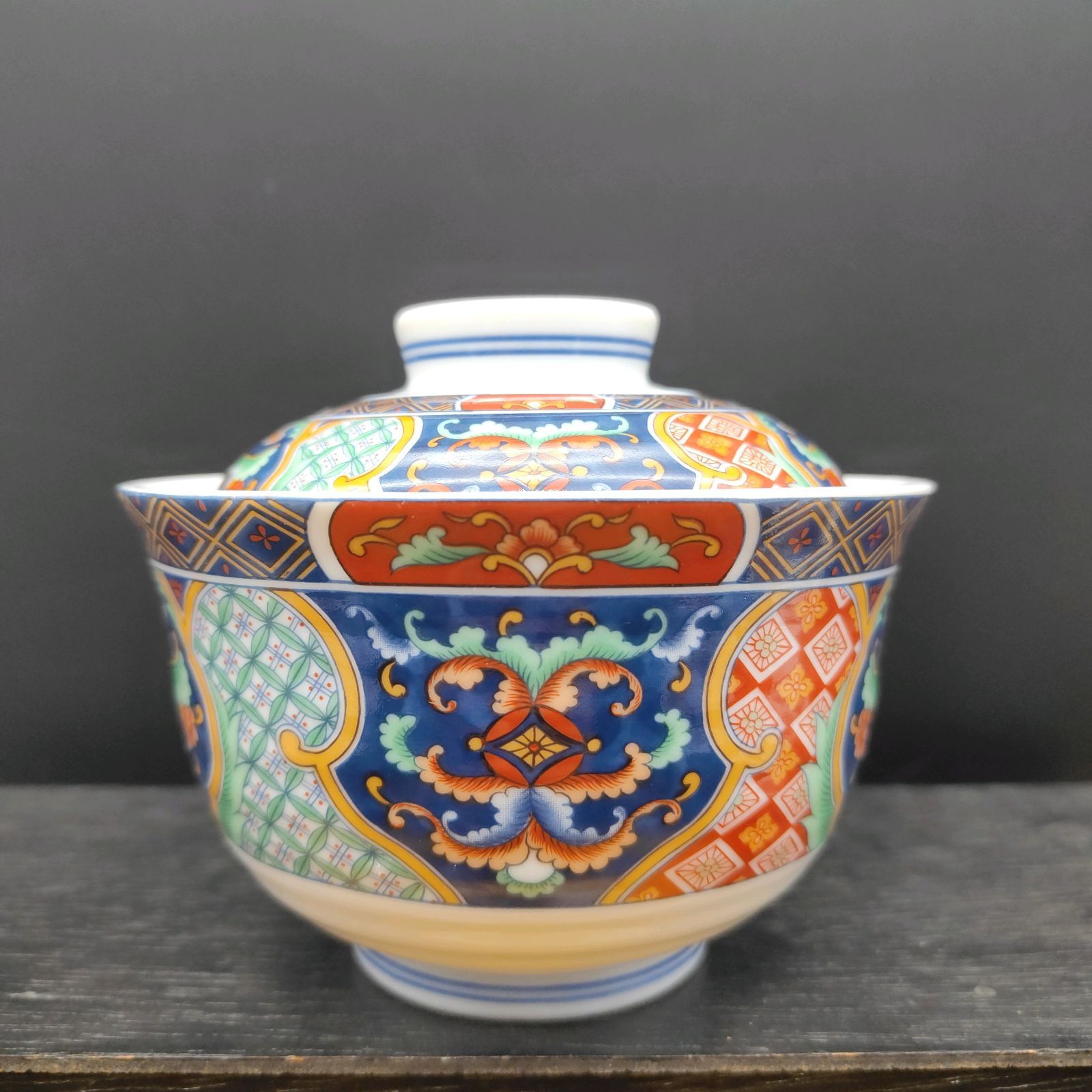 美濃焼 喜峰窯 蓋付き碗 5客セット 染錦 豪華絢爛 煮物碗 茶碗蒸し