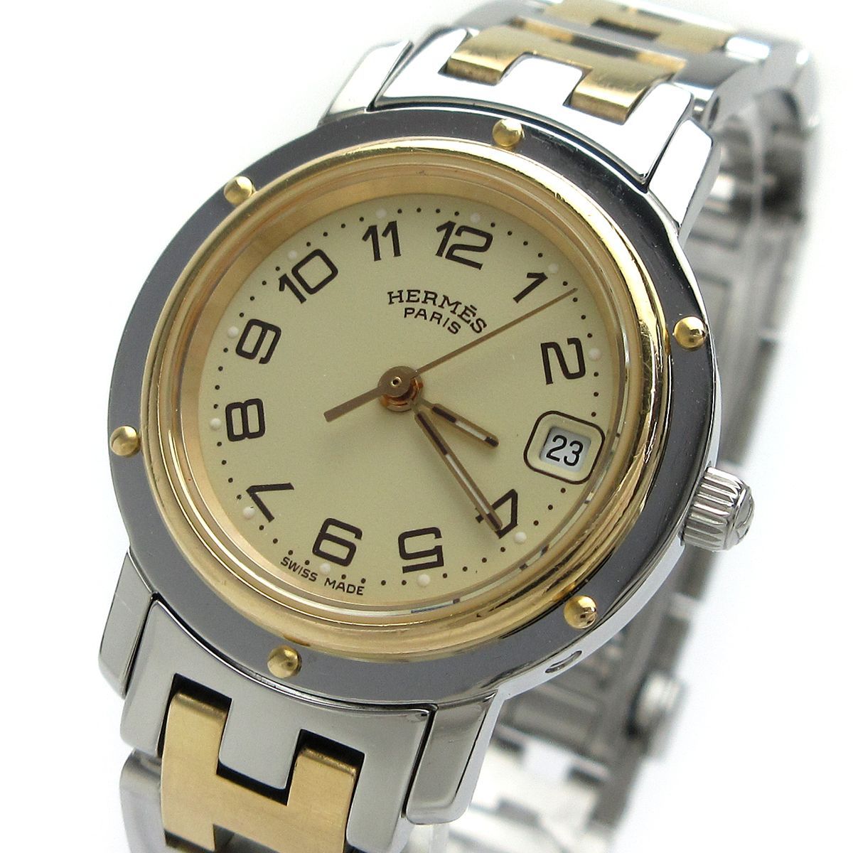 エルメス HERMES クリッパー レディース ゴールドコンビ アイボリー