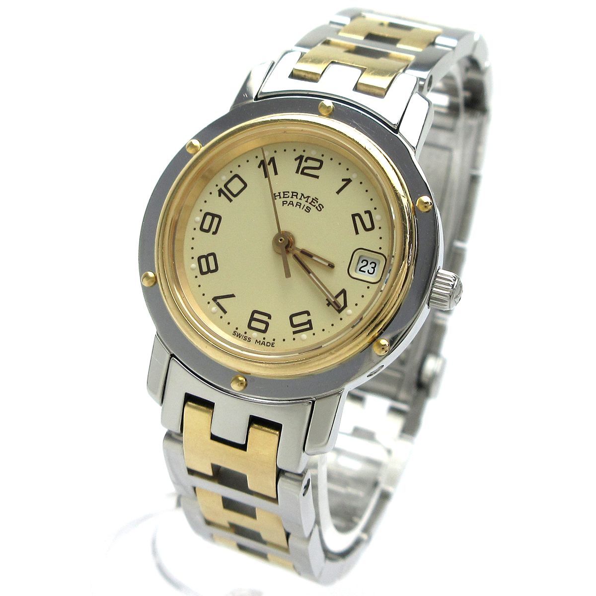 エルメス HERMES クリッパー レディース ゴールドコンビ アイボリー