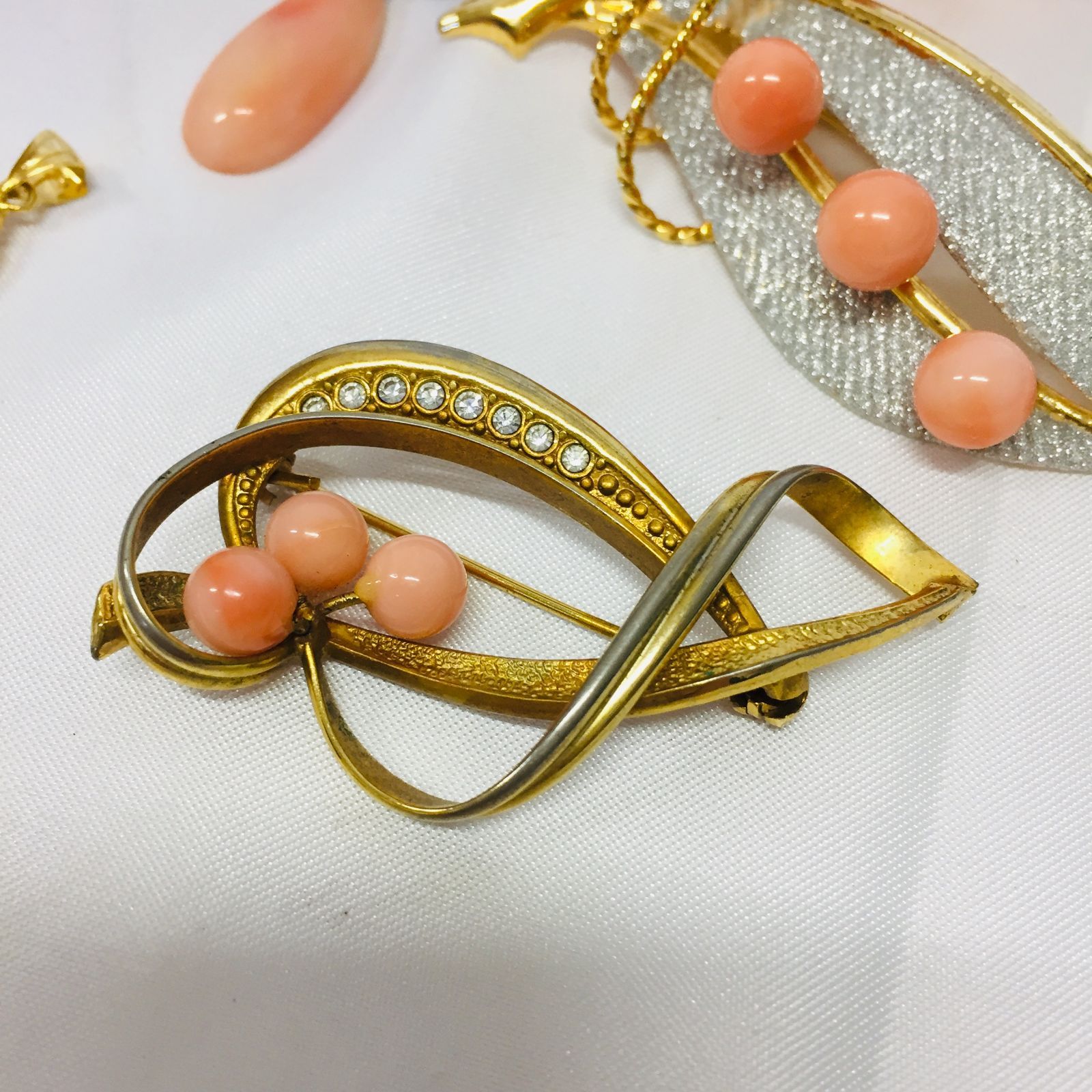 S【アンティーク】サンゴ 珊瑚 アクセサリーセット ブローチ