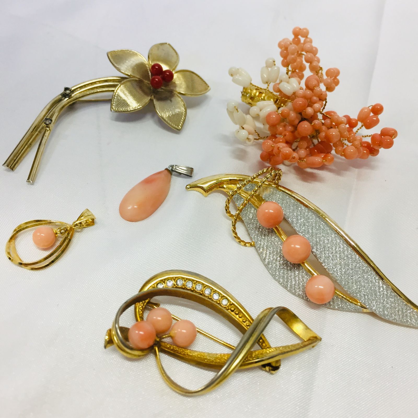 S【アンティーク】サンゴ 珊瑚 アクセサリーセット ブローチ