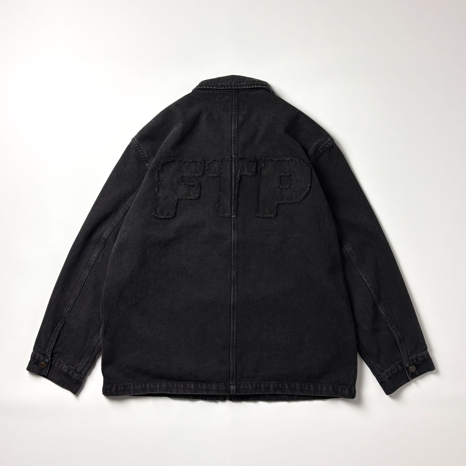 FTP Frayed Denim Logo Chore Jacket L 黒 ブラック デニムジャケット 