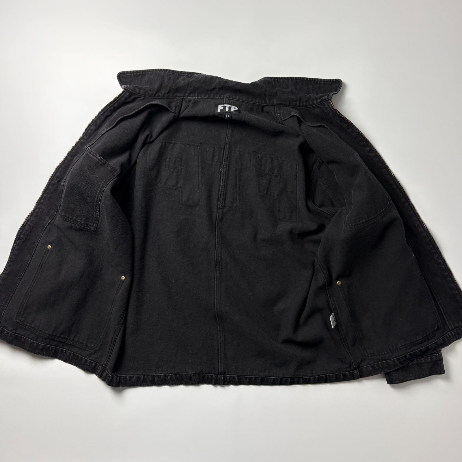 FTP Frayed Denim Logo Chore Jacket L 黒 ブラック デニムジャケット 