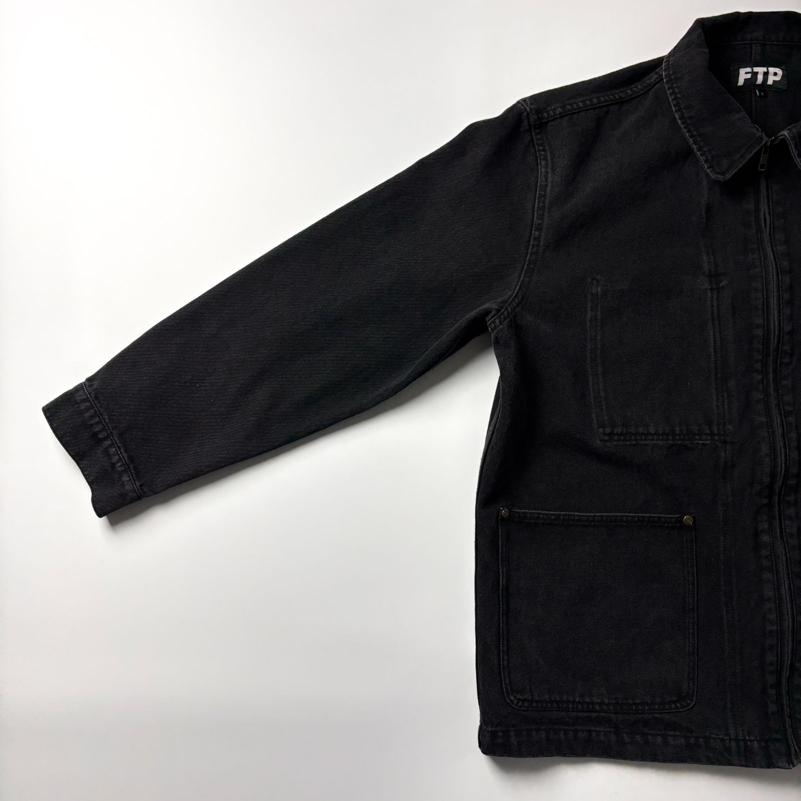FTP Frayed Denim Logo Chore Jacket L 黒 ブラック デニムジャケット 