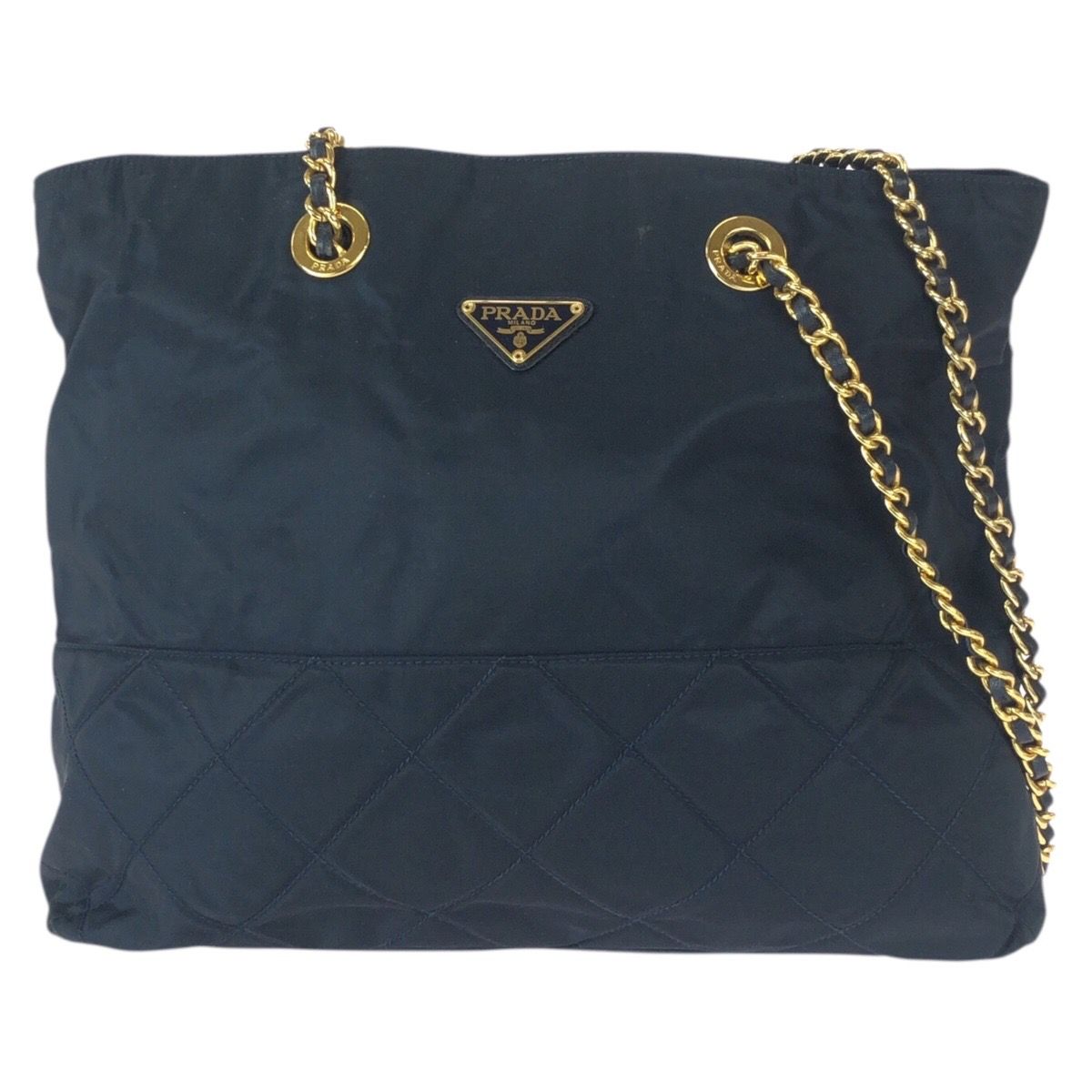 PRADA プラダ テスート 三角ロゴプレート ダークネイビー ゴールド金具