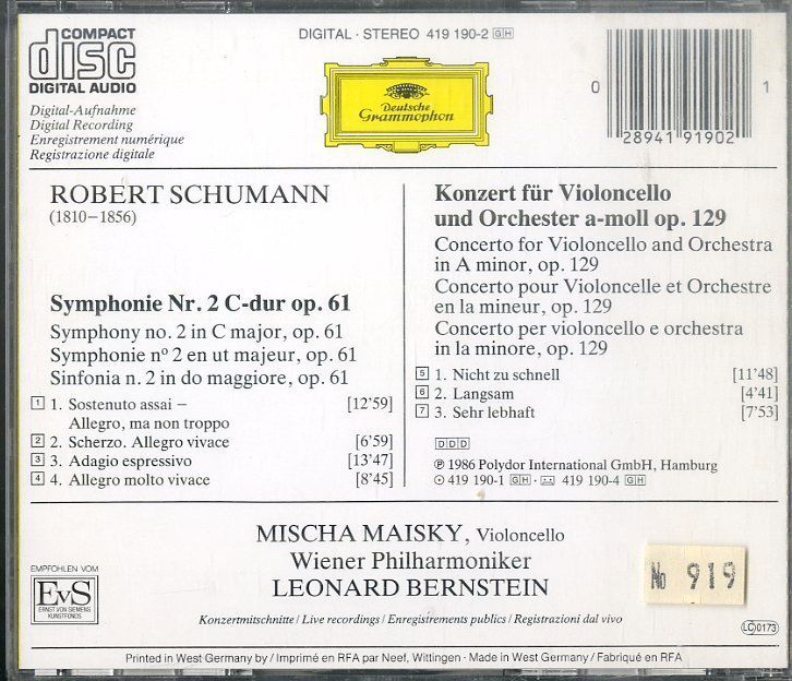 CD1枚 / レナード・バーンスタイン / Symphonie No. 2 ・ Cellokonzert