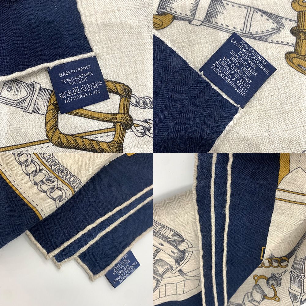 エルメス カレジェアン カレ140 シュヴォー デシェネ カシミヤ シルク