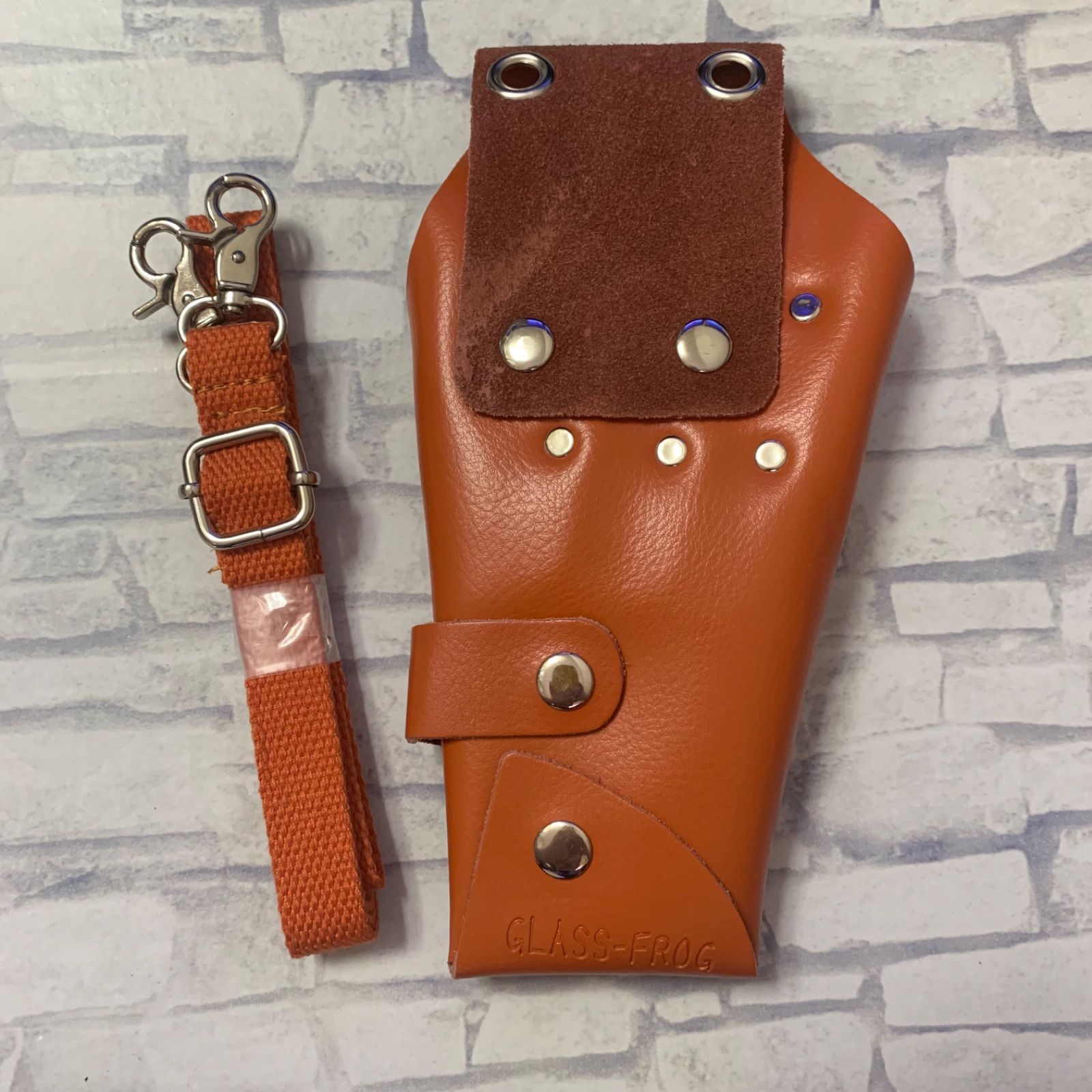 訳有】A83 シザーケース オレンジ 本革 牛革 ハサミ4丁 美容師