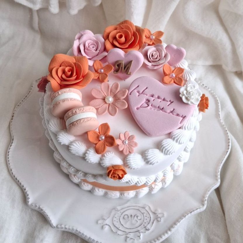 クレイケーキ フェイクケーキ バースデー フラワーガーデン オレンジ