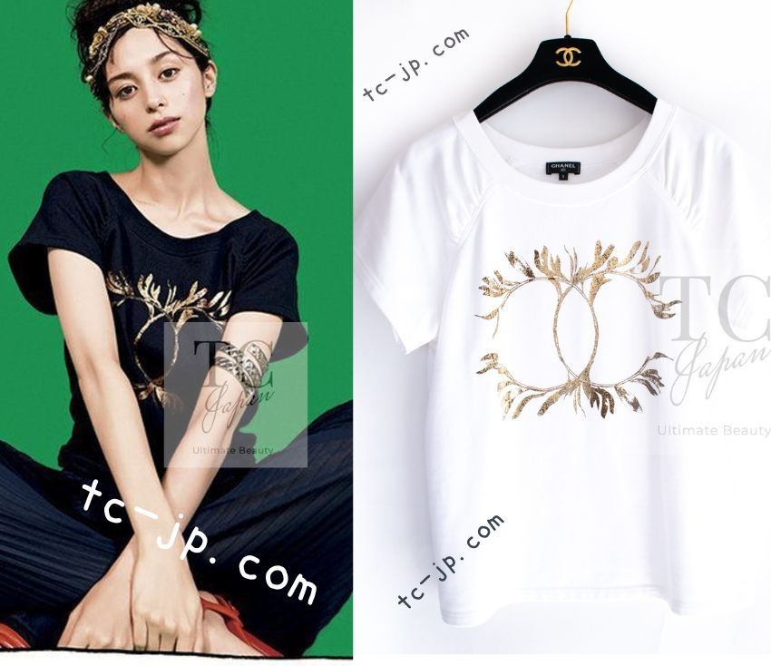 シャネル Tシャツ スウェット トップス CHANEL ホワイト CC ゴールド