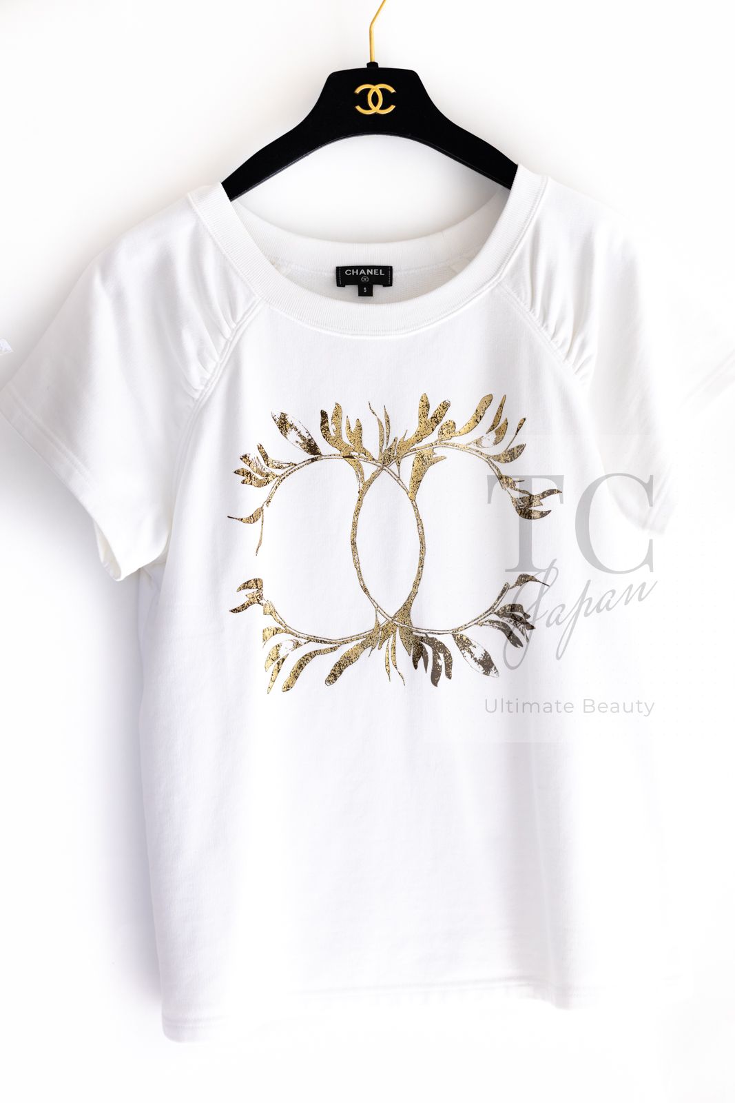 シャネル Tシャツ スウェット トップス CHANEL ホワイト CC ゴールド