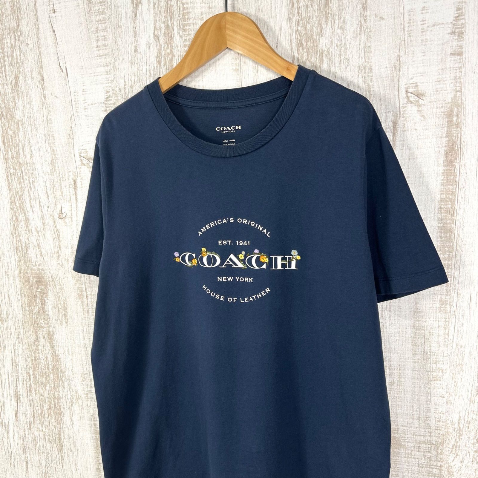 COACH コーチ 花柄刺繡 ロゴプリント Tシャツ ブルー ビッグサイズ
