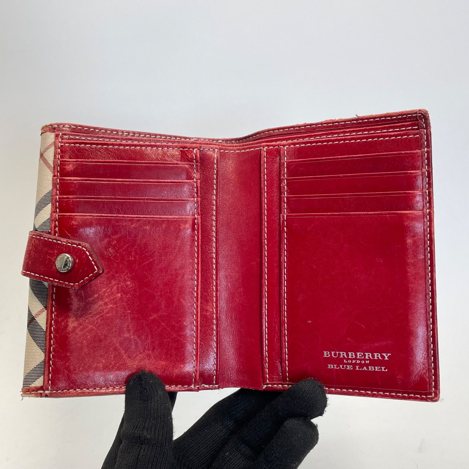 3546 BURBERRY バーバリー 折り財布 ノバチェック Wホック レッド