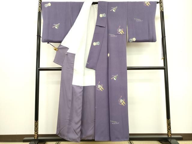 平和屋着物□上質な小紋 楽器文 鬼しぼ縮緬 正絹 逸品 DAAJ6413fe