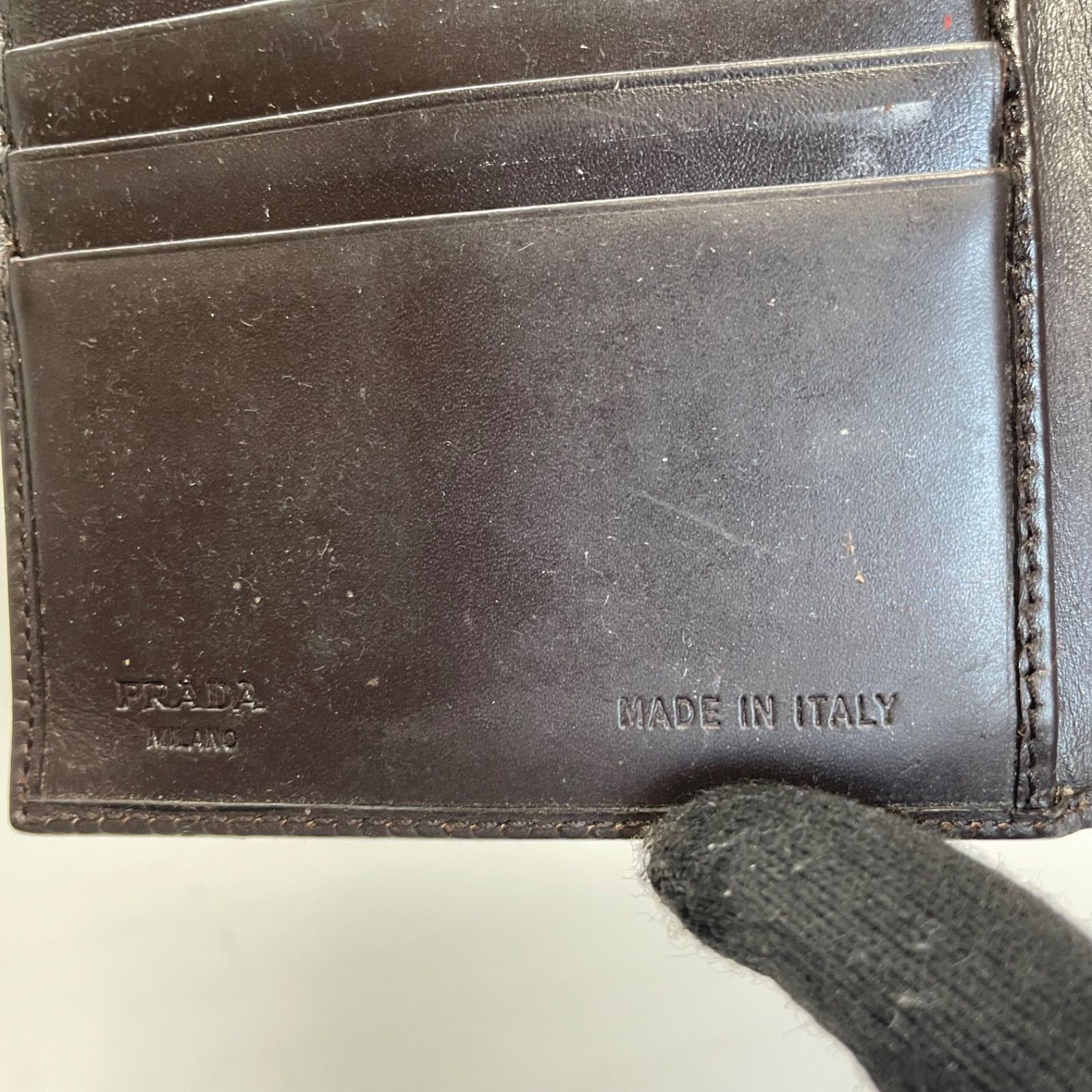 3556 PRADA プラダ 三つ折り財布 ダークブラウン レザー プラダ PRADA