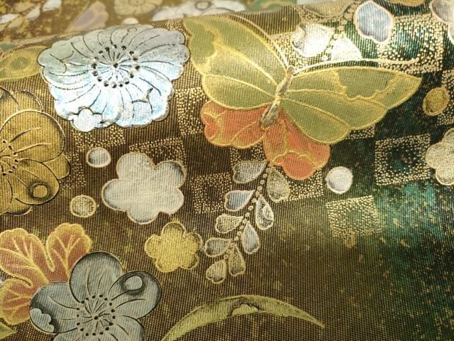 平和屋着物□玉虫金彩 加藤信和 六通太鼓柄袋帯 辻が花 金彩 引箔 正絹