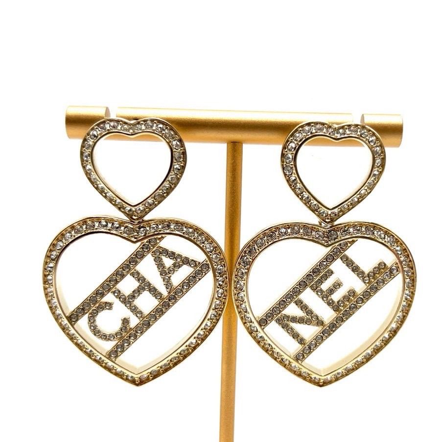 CHANEL シャネル ピアス ロゴ ハート ゴールド ピアス ラインストーン